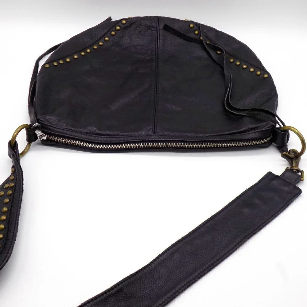 Boho Shoulder Bag Black Leather Studded Guitar Shoulder Strap Not Branded - Picture 4 of 10